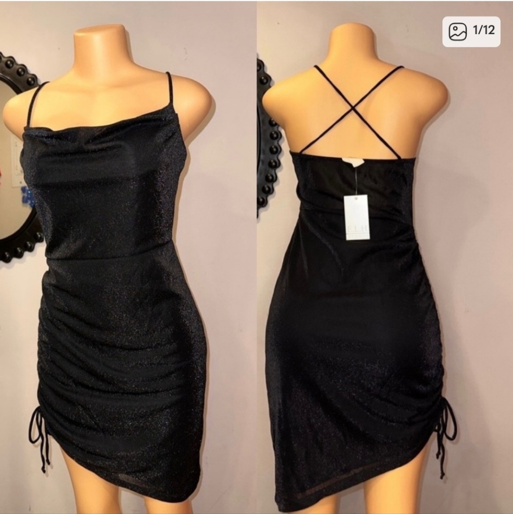 NWT Black Glitter Adjustable Dress Size L